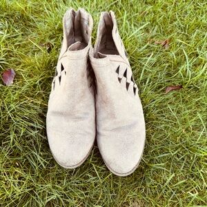 Beige Suede Ankle Boots with Cutout Design
